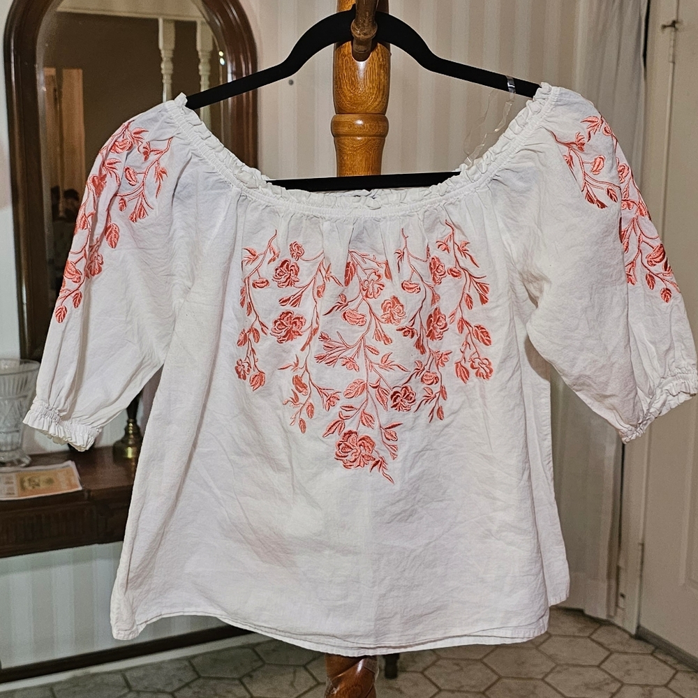 Charlotte Russell Boho  Embroidered Top